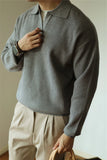 Riolio  New American Chic Men Polo Sweater Luxury Trendy Business V Neck Knit Solid Color Pullover Leisure Slim-fit Long Sleeve Knitwear