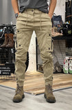 Riolio  Fashionable men's slim fit work pants, casual loose zipper, multi pocket jogging pants, elastic leg binding pants