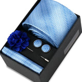 Riolio  Men Necktie Flower Pin Set With Box Luxury Necktie Handkerchief Brooch With Cufflinks Set Gift Box Wedding Men Suits Gravatas