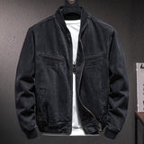 Riolio Autumn New Stand Collar Zipper Denim Jacket Men Casual British Slim Black Motorcycle Male Baseball Jacket Cowboy Coat