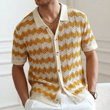 Riolio  New High-quality Breathable Fabric Knitted Cutout T-shirt Spring/Summer Men's Business Casual Striped Shirt Men Clothing