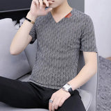 Riolio  Summer New Korean Fashion Sports Chic Street Tees Hipster Y2K T-shirt V-neck Short-sleeve Solid Color Top Men Y2K Male Clothes