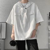 Riolio  5 Colors Summer Hooded T shirt Men Korean Half Sleeve Pullover Streetwear Loose T-shirt Tops Drawstring Men Clothing