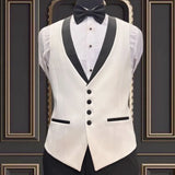 Riolio  Men Vest Ivory With Black Lapel Single Breasted Waistcoat For Banquet Wedding Business Work Office Casual Daily Men Suit Vest