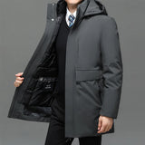 Riolio Business Men Thick Winter Big Hood Collar Warm Parka Waterproof Windproof NEW -40 Degrees Top Quality White Duck Down Jacket Men