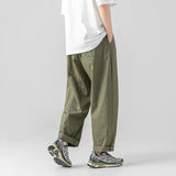 Riolio Spring Summer New Wide Pants For Mens 100% Cotton Oversize Green harem Pants Fashion Pleat Design Baggy Joggers Sweatpants