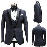 Riolio  Men's Suit 2 Pieces Blazer Vest One Button Peaked Satin Lapel Sequins Business Slim Fit Formal Work Wedding Groom