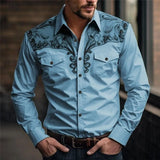 Riolio  Men's Western Style Floral Print Shirt Long Sleeve Button Cowboy Shirt with Chest Pockets