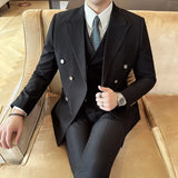 Riolio  Casual Men's Three-Piece Suit Set with Notch Lapel Double-Breasted Fashionable Business Casual Dinner Dress