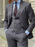 Riolio  3 Pieces Grey Stripe Design Men Suits Peaked Lapel Formal Business Man Blazer  Groom Tuxedo Classic Fit Male Outfit