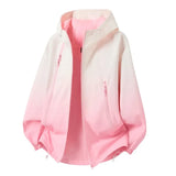 Riolio  Couple Gradient Color Hooded Jacket Loose Windproof Waterproof Outdoor Casual Windbreaker Coat