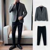 Riolio fashion suits for men 2 Piece Outfit Set Man Blazer Business Big Size Full Suit for Men Grey Luxury Ceremony Classic Elegant High Quality Jackets