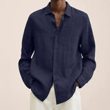 Riolio  Men's Clothing Autumn and Winter New Temperament Versatile Fashion Splice Button Lapel Long Sleeve Solid Color Commuting Shirt