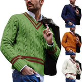 Riolio V-neck Sweater Men's Striped Color Blocking Knitted Sweater Autumn and Winter Fashion Mens Clothes