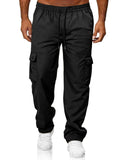 Riolio  Men's Casual Cargo Pants Elastic Waist Drawstring Straight Leg Trousers with Multi Pockets