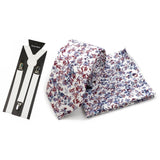Riolio  Men's High Quality 6.5cm Floral Leaves Cotton Tie Handkerchief Suspender Set Novel Gentleman Artistic Wedding Accessories Gifts