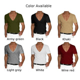 Riolio Men T-shirt Shorts Sleeve Deep V-Neck Tops Solid Color Oversized Tees Mens Streetwear Loose Pullover T Shirts Spring Summer Tee