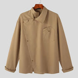Riolio  Spring Autumn New Men's Shirt Design Irregular Turn-down Collar Tops French Fashion Show Unique Buckle Men Long Sleeve Shirt