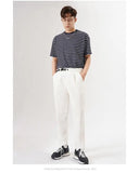 Riolio White Stretch Casual Ankle Pants Silhouette Men's Elegant Suit Pants Summer Korean Straight Loose Men's Smart Casual Trousers