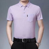 Riolio  New Summer Men's Short Sleeved T-shirt Ice Silk Middle Aged Lapel Polo Shirt