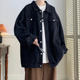 Riolio Plus Size 5XL-M Black Denim Jacket Mens Turn Down Collar Jeans Coats Multi-pockets Overalls Streetwear Loose Casual Men Clothing