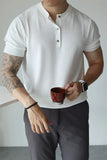 Riolio New Fashion American Style Men T-shirt Light Luxury Knitted Henry Collar Tees Casual Solid Color Short Sleeve Breathable Tops