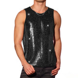 Riolio  Men's Sparkly Sequin Tank Top Sleeveless U-Neck Glitter Vest for Nightclub Party Stage Performance