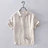 Riolio Japanese Retro Wrinkled Short-sleeved Linen Shirt for Men Summer Casual Thin Breathable Loose Half-sleeved Cotton Linen Shirt
