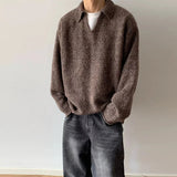 Riolio  Men's Knitted Polo Sweater Luxury Retro V Neck Solid Color Long Sleeve Pullover Winter Japanese Trending Premium Knitwear M-3XL