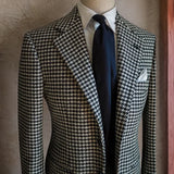 Houndstooth Business Blazer for Men Plaid Notched Lapel Suit Jacket Formal Male Fashion Coat