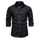 Riolio Autumn New Cotton Men's Denim Shirt Solid Color Single Pocket Casual Long Sleeve Shirt Autumn Jeans Shirt for Men