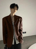 Riolio American Leather Jacket Retro Outfit Handsome High-end Men's Niche Shoulder Pad Suit Black PU Leather Jacket Chic Streetwear