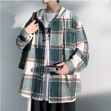 Riolio Autumn New College Style Plaid Hooded Jacket Men Loose Fashion Women's Hoodie Woolen Fabric Male Korean Couple Woolen Coat