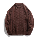 Riolio Solid Colour Ribbed Twist Pattern Round Neck Pullover Sweater Men Women Autumn Winter Couple Loose Knitted Woolen Top Warm Soft