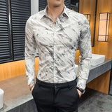 Riolio  Fashion Spring Autumn Men Clothing Shirts New Lapel Printing Streetwear England Smart Casual Office Social Long Sleeve Slim Tops