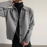 Riolio New Korean Fashion Men Cardigan Jacket Light Luxury Knitted Polo Neck Long Sleeve Sweater Coat Casual Retro Solid Color Knitwear