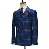 Men's Casual Plaid Suit Two-Piece Set Host Business Leisure Fashion City Autumn Double-Breasted Polyester Fiber Side Slit