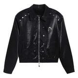 Riolio  Men's Leather Outerwear Y2k Clothes Trend Streetwear Faux Leather Glossy Long Sleeve Jackets Motorcycle Zipper Short Tops Coat