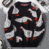 Riolio New Popular Autumn Winter Cute Duck Jacquard Pattern Pullover Sweater Casual Round Neck Contrast Color Knitted Men's Pullover