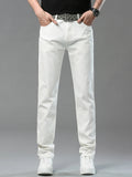 Riolio  Men White Jeans Fashion Business Casual Classic Style Slim Fit Soft Pure Cotton Trousers Male Brand Advanced  Stretch Pants