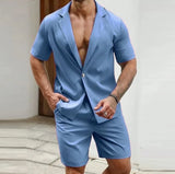 Riolio 2024 American Style New Men's Stylish Sets Solid Short Sleeved Blazer Shorts Leisure Streetwear Male Suit 2 Pieces S-5XL