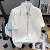 Riolio Korean Summer High Street Trendy Men and Women Hip Hop Retro Design Shirt Couple Harajuku Personalized Casual Short Sleeve Top