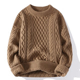 Riolio Autumn Winter Men Sweater Vintage O Neck Solid Color Mens Knitted Pullovers Loose Harajuku Mens Retro Knitting Pullover Sweaters