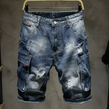 Riolio Summer Korean Luxury Washed Solid Ripped Shorts High Quality New Short Pants Fashion Casual Distressed Blue Designer Jeans Men