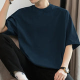 Riolio   American Heavy Short-sleeved T-shirt Men's Round Neck Summer Solid Color Trendy Loose Half-sleeved Base Shirt