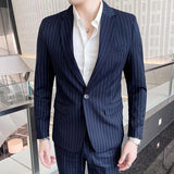 Riolio 3 Pcs Set Blazers Jacket Pants Vest / Fashion Men's Casual Boutique Business Striped Groom Wedding Suit Trousers Waistcoat