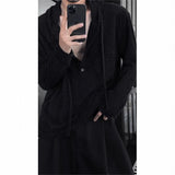 Riolio  Autumn Men's Knitted Hooded Sweater Casual Half-cardigan Button-down Solid Color Long Sleeve Hoodie Texture Loose Knitwear M-2XL