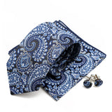Riolio  New Men's Polyester Tie Pocket Square Cufflink Set Green Wine Red Brown Paisley Flower Necktie Business Party Accessories Gifts