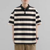 Riolio  Summer Short Sleeve Striped Polos Shirts Men Anti-Wrink Turn Down Collar Casual Polos Male Sports Tees Couple Tops Streetwear