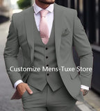 Riolio Pink Luxury Men's Suits Terno Formal Outfits 3 Piece Jacket Pants With Vest Slim Fit Luxury Costume Homme Formal Occasion Terno